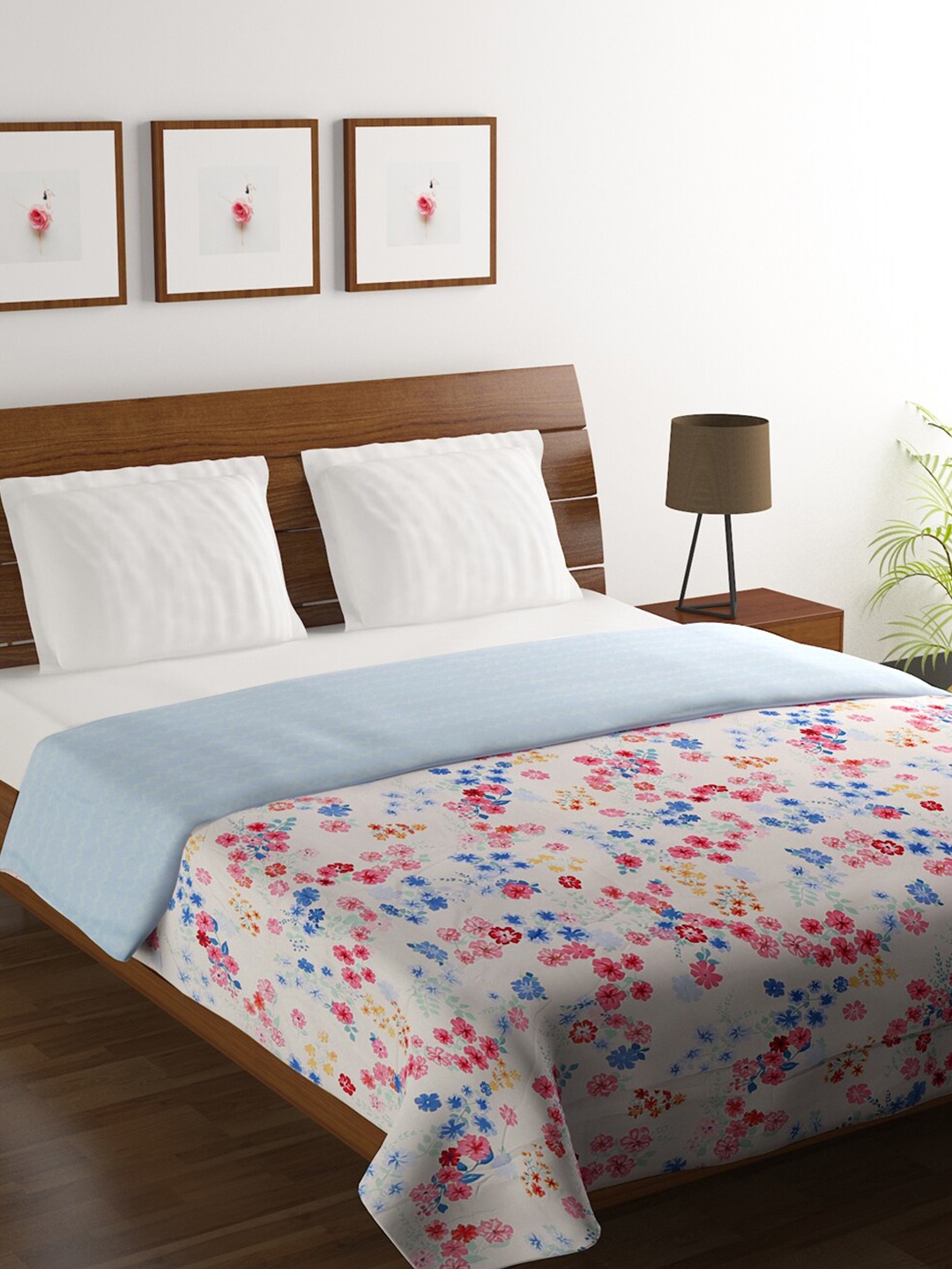 

HOMETALES Pink & Blue Floral Microfiber AC Room 110 GSM Double Bed Dohar