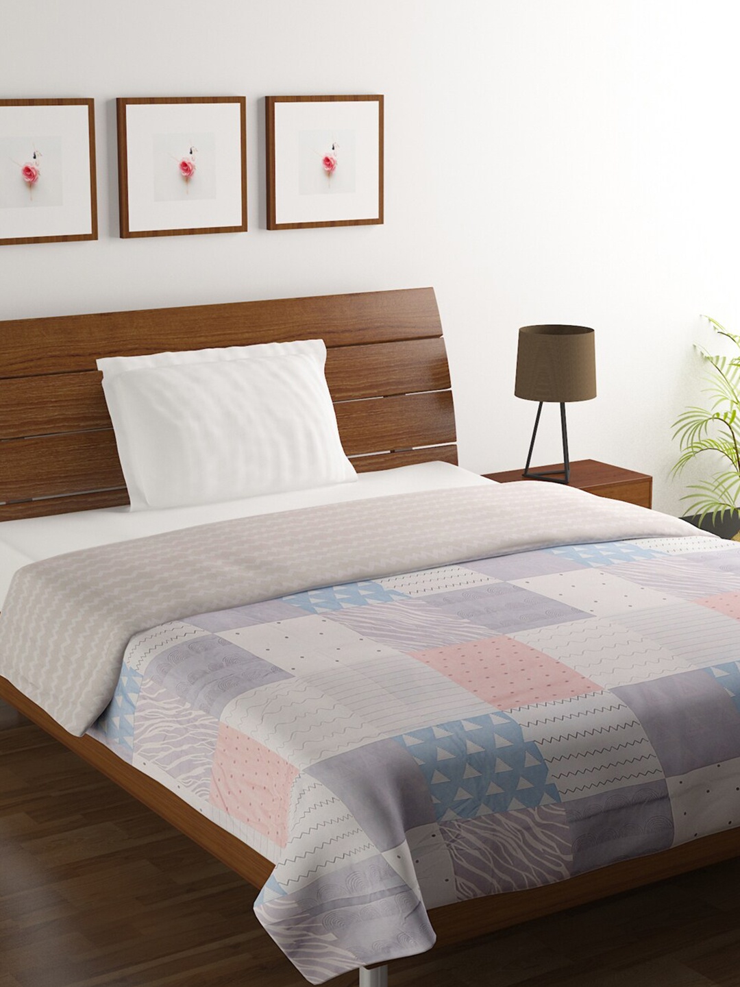 

HOMETALES Peach & Blue Microfiber AC Room 110 GSM Single Bed Dohar