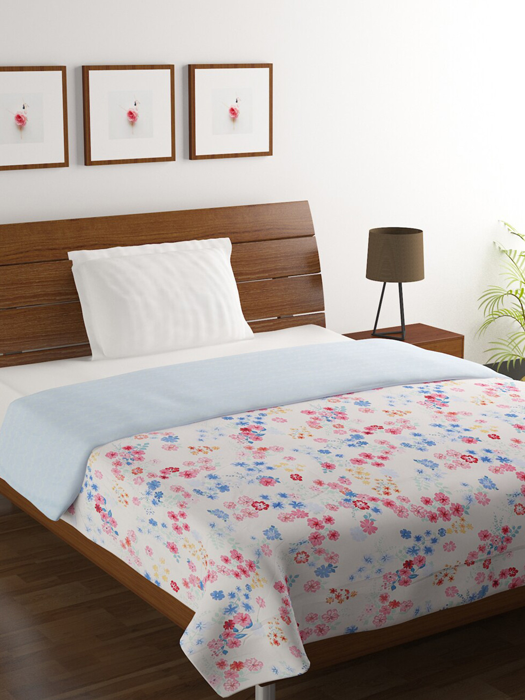 

HOMETALES Pink & White Floral Microfiber AC Room 110 GSM Single Bed Dohar