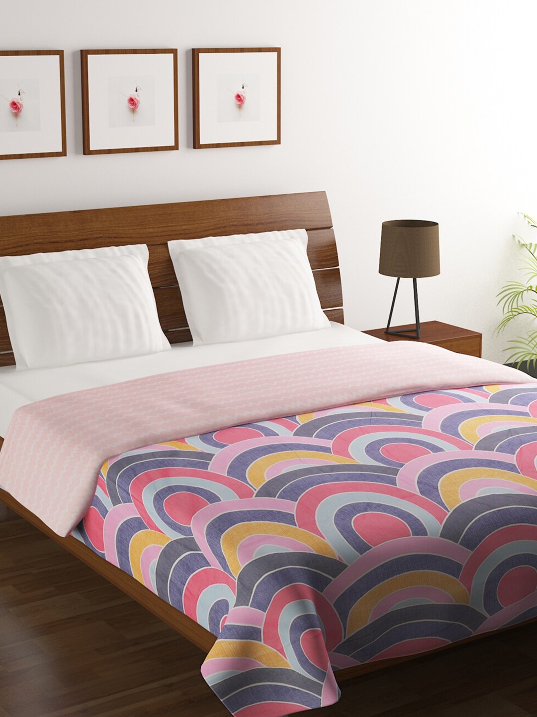 

HOMETALES Pink & Yellow Microfiber AC Room 110 GSM Reversible Double Bed Dohar