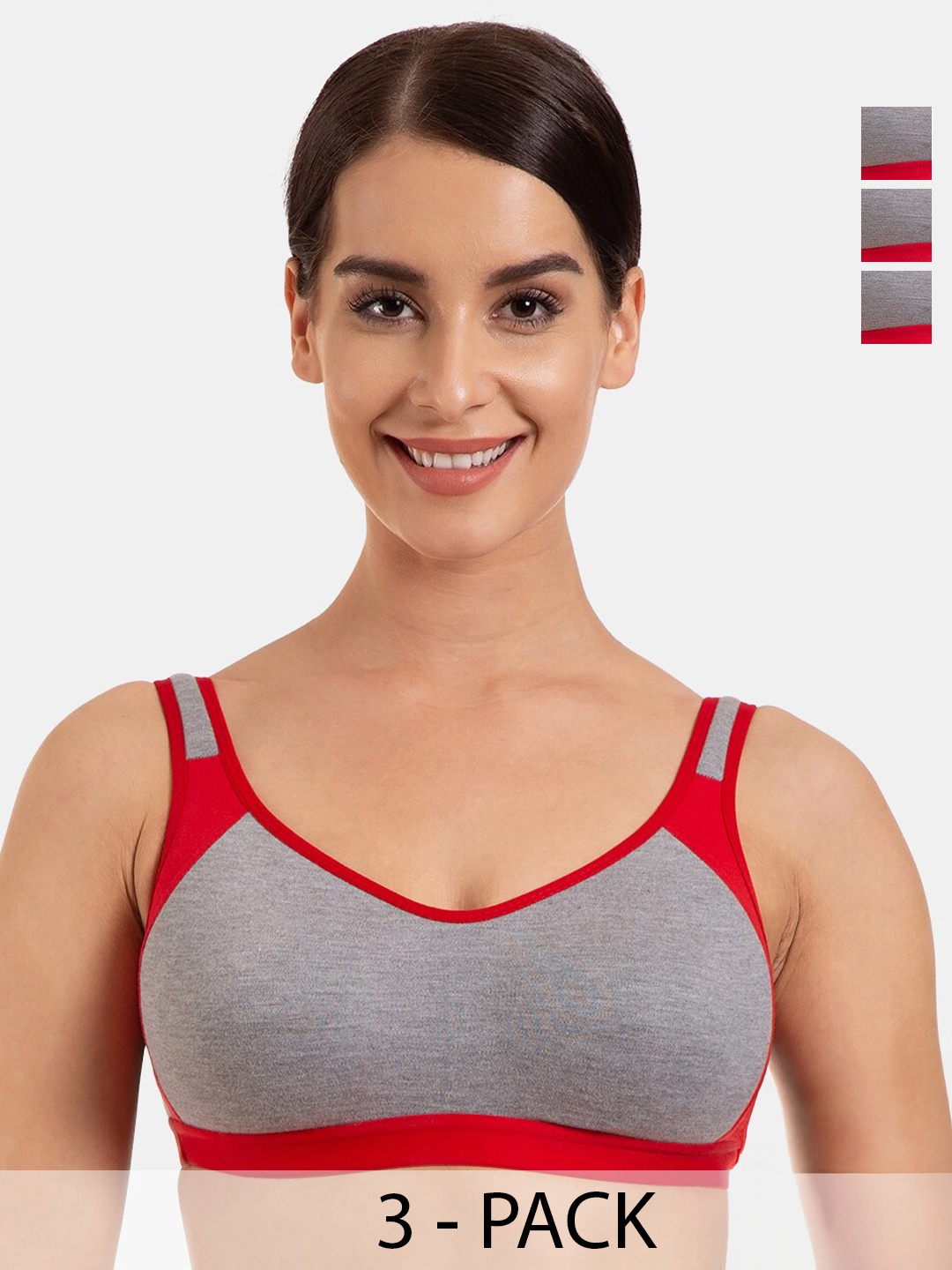 

Tweens Pack Of 3 Colourblocked Full Coverage Bra With All Day Comfort, Grey