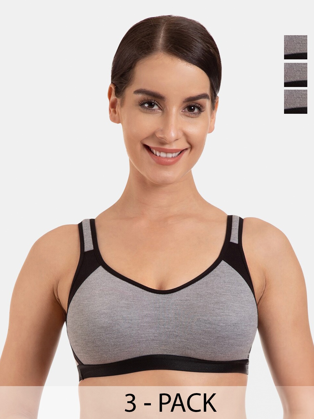 

Tweens Pack Of 3 Colourblocked Full Coverage Cotton Workout Bra With All Day Comfort, Black