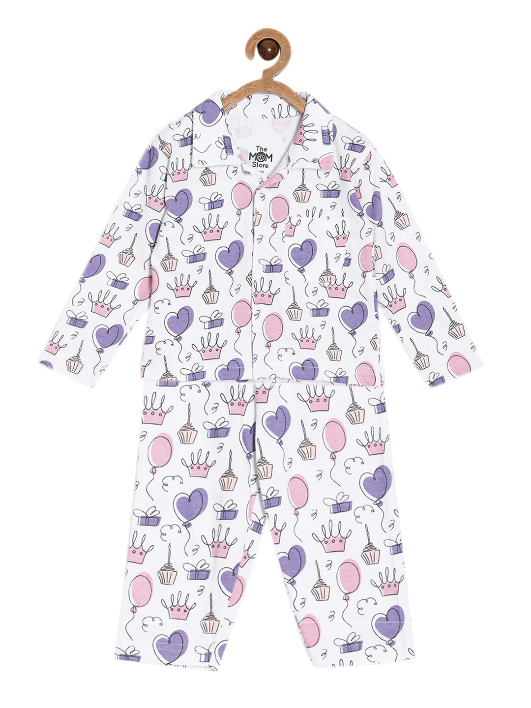 

The Mom Store Unisex Kids Conversational Printed Shirt Collar Pure Cotton Shirt & Pyjama, White
