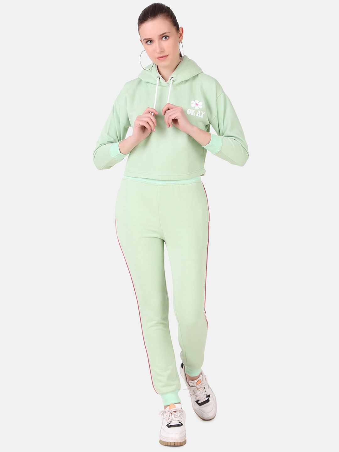 

FLOSBERRY Women Mid-Rise Hooded Tracksuits, Sea green