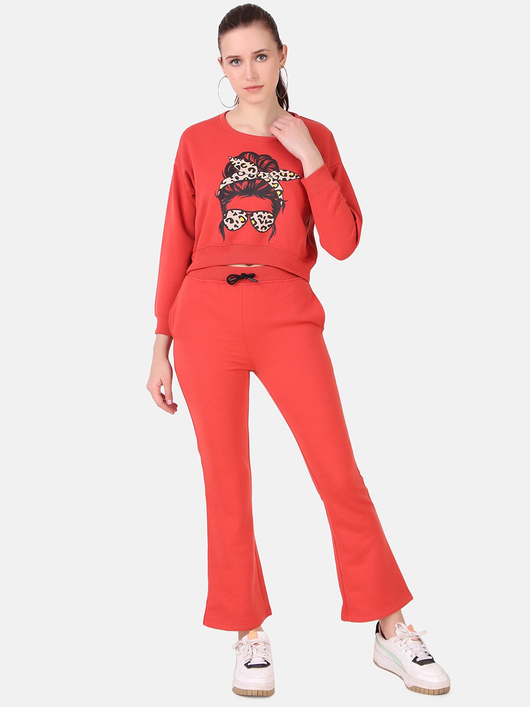 

FLOSBERRY Graphic Printed Mid-Rise Tracksuits, Orange