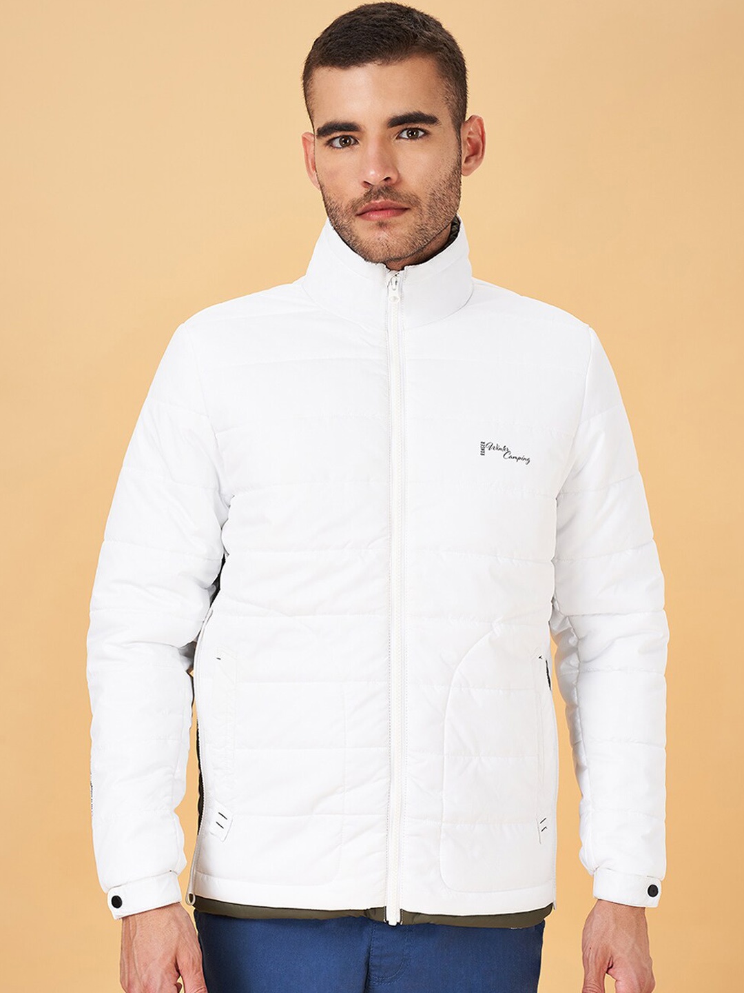 

Urban Ranger by pantaloons Stand Collar Padded Jacket, Off white