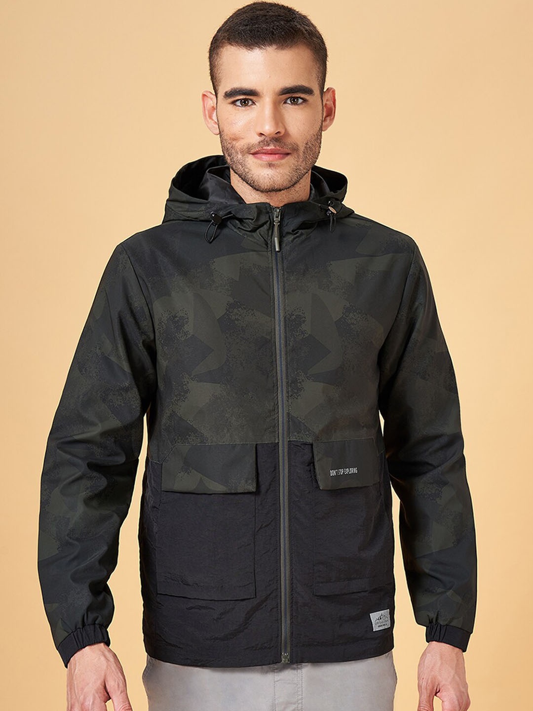 

Urban Ranger by pantaloons Camouflage Printed Open Front Jacket, Olive