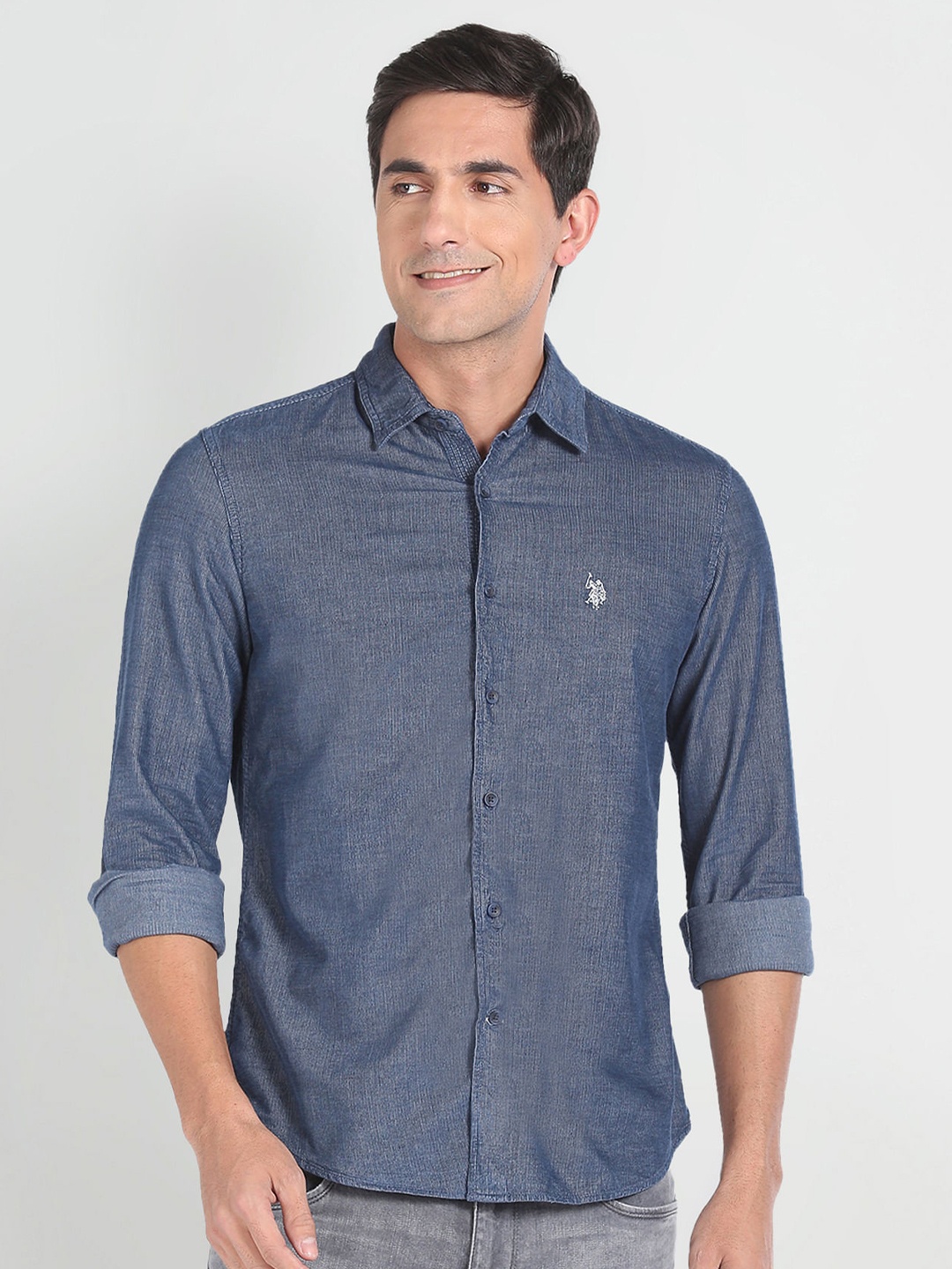 

U.S. Polo Assn. Denim Co. Slim Fit Corduroy Cotton Casual Shirt, Navy blue