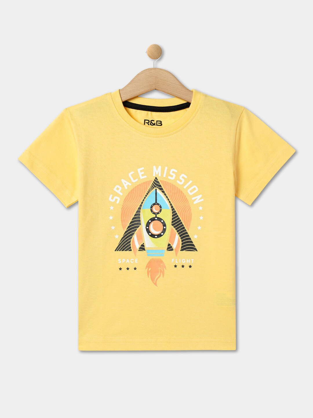 

R&B Boys Typography Printed Relaxed Fit Cotton T-shirt, Yellow