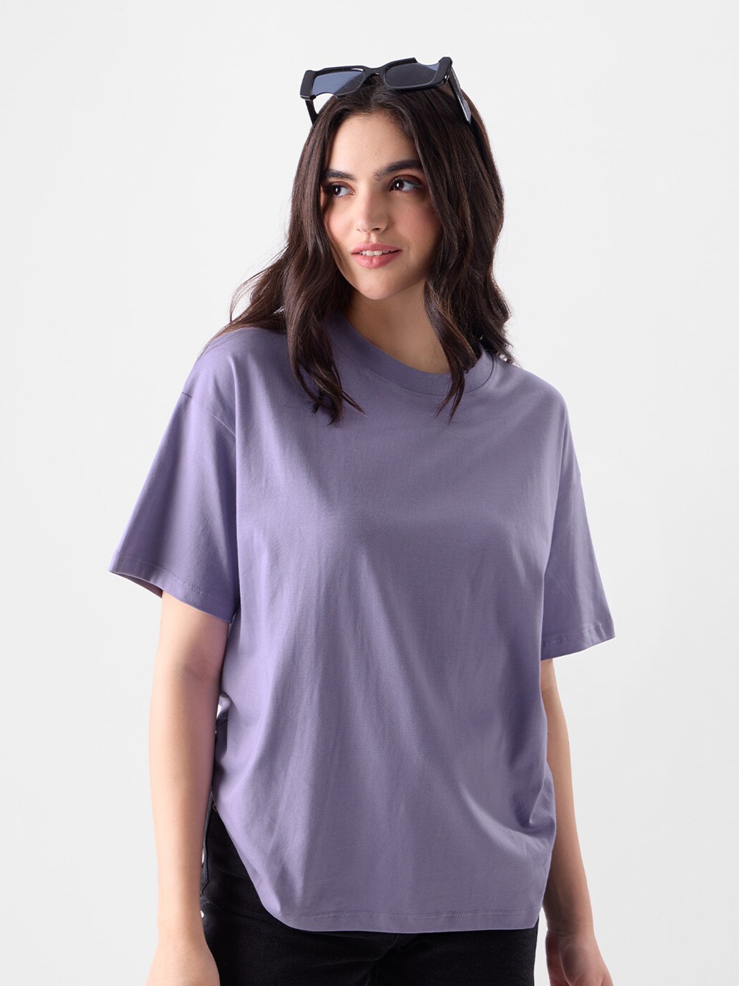 

The Souled Store Women Purple V-Neck Extended Sleeves Pockets T-shirt