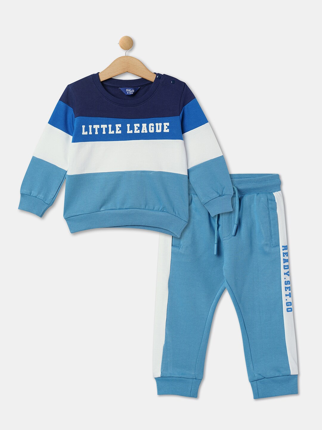 

R&B Boys Colourblocked Pure Cotton Clothing Set, Blue