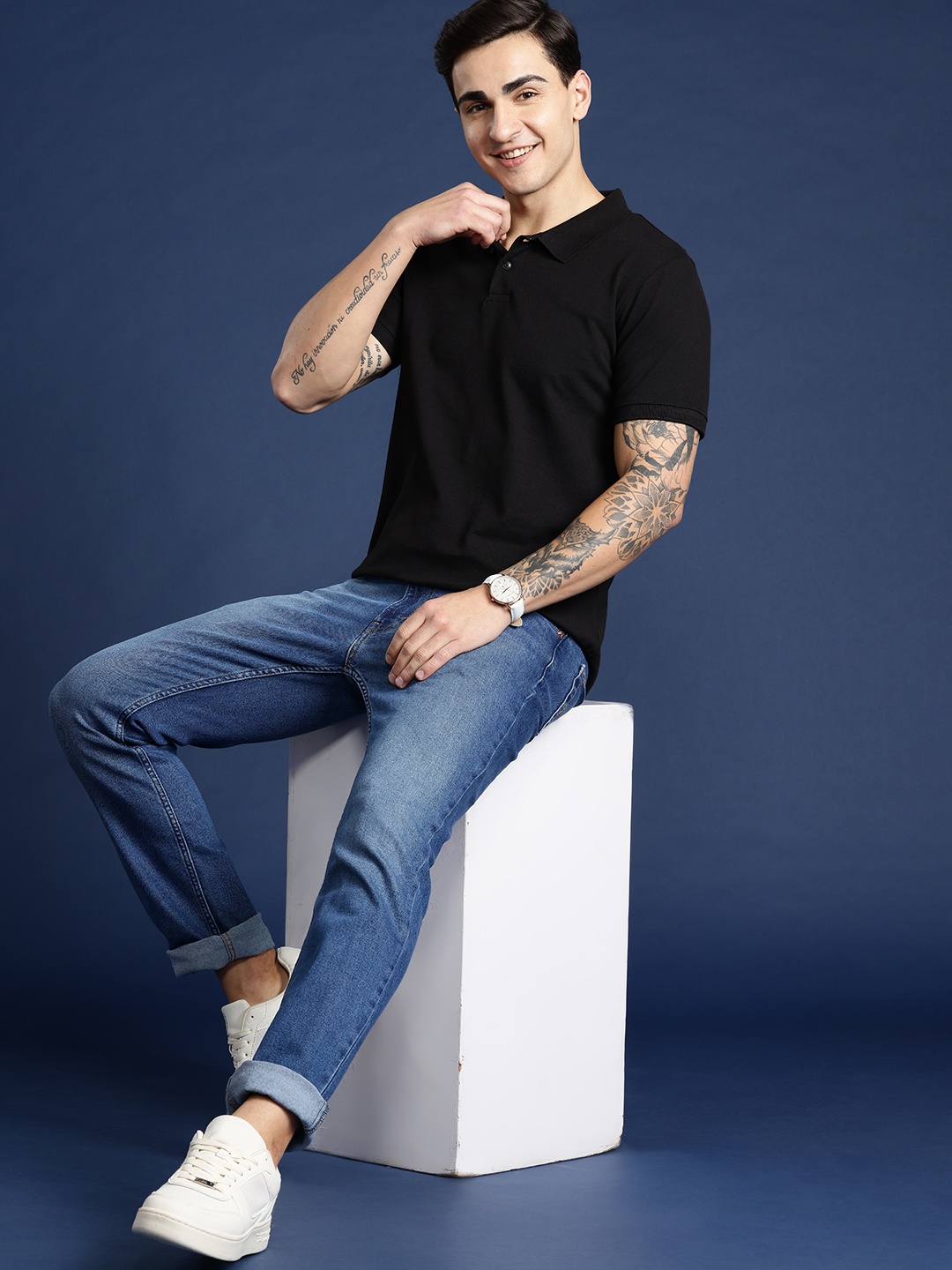 

Mast & Harbour Men Solid Regular Fit Polo Collar T-shirt, Black