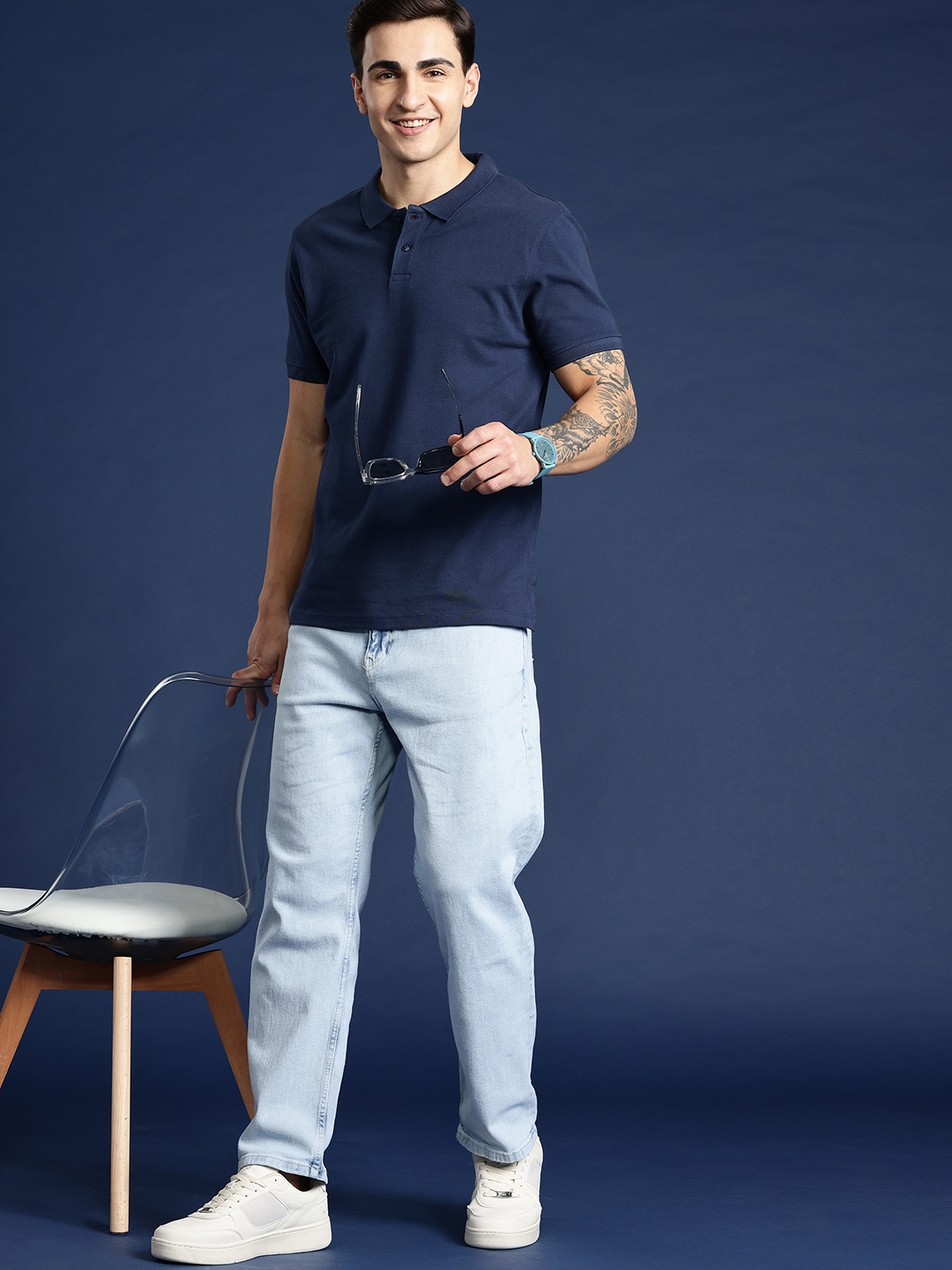 

Mast & Harbour Men Solid Regular Fit Polo Collar T-shirt, Navy blue