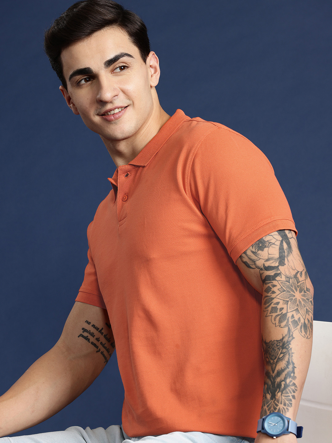 

Mast & Harbour Men Solid Regular Fit Polo Collar T-shirt, Orange