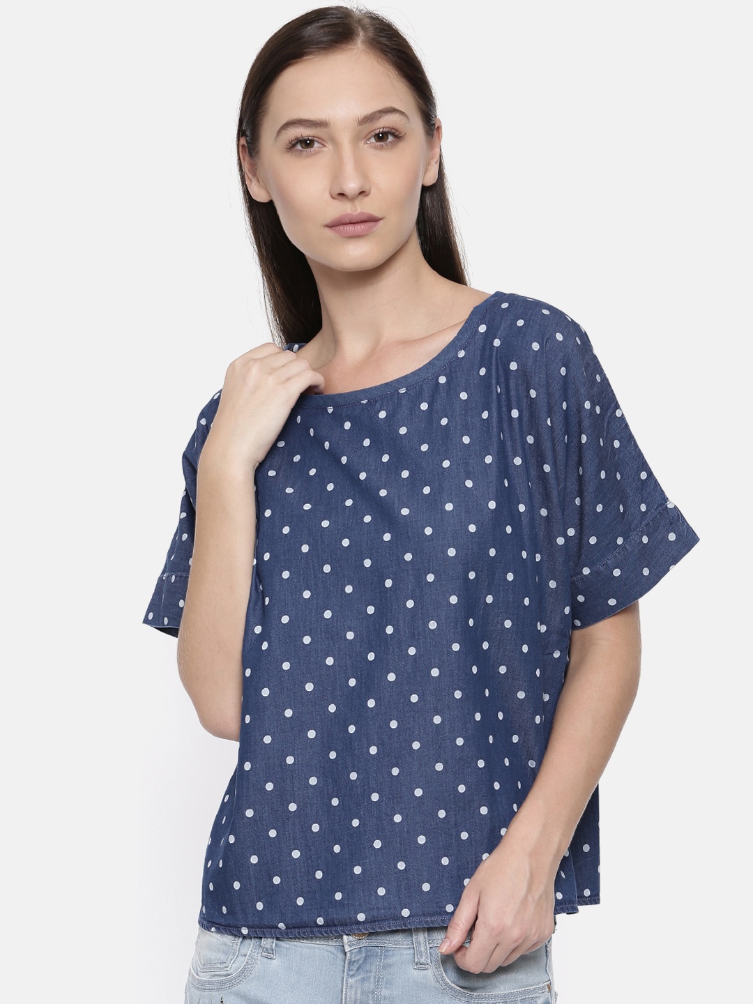 

Park Avenue Women Blue Printed Pure Cotton Top