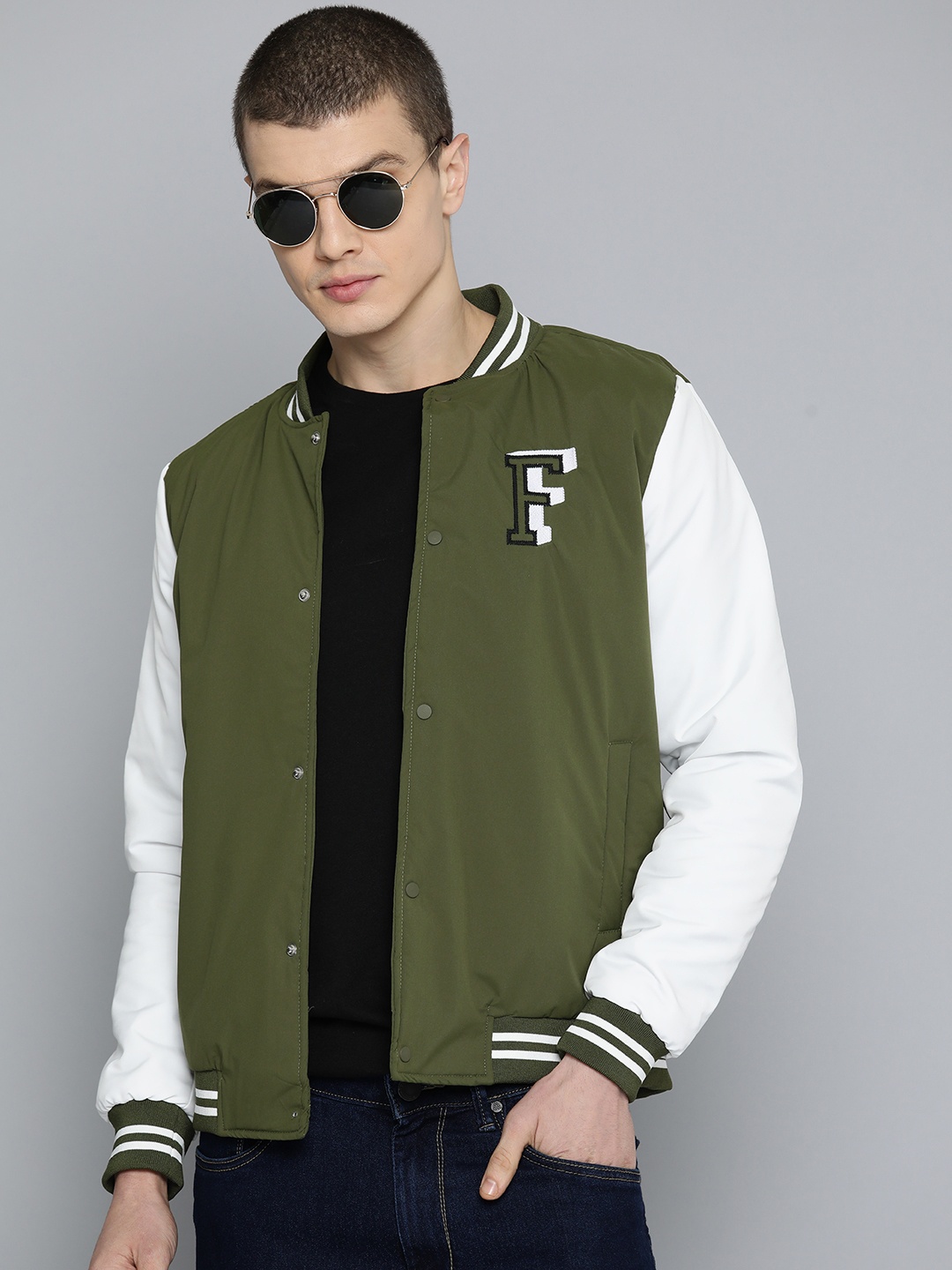 

Fort Collins Applique Varsity Jacket, Olive