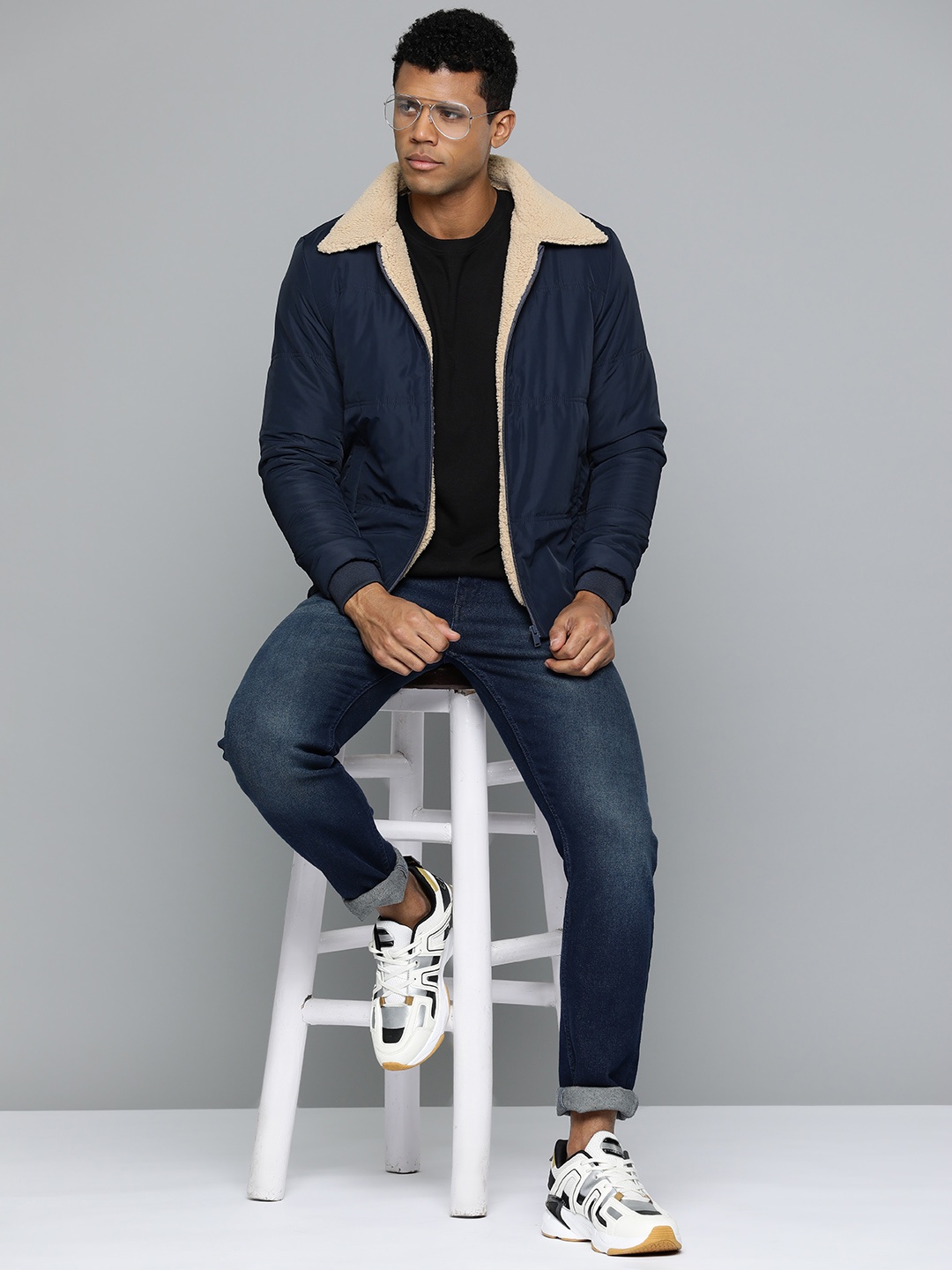 

Fort Collins Men Sherpa Trim Padded Jacket, Navy blue
