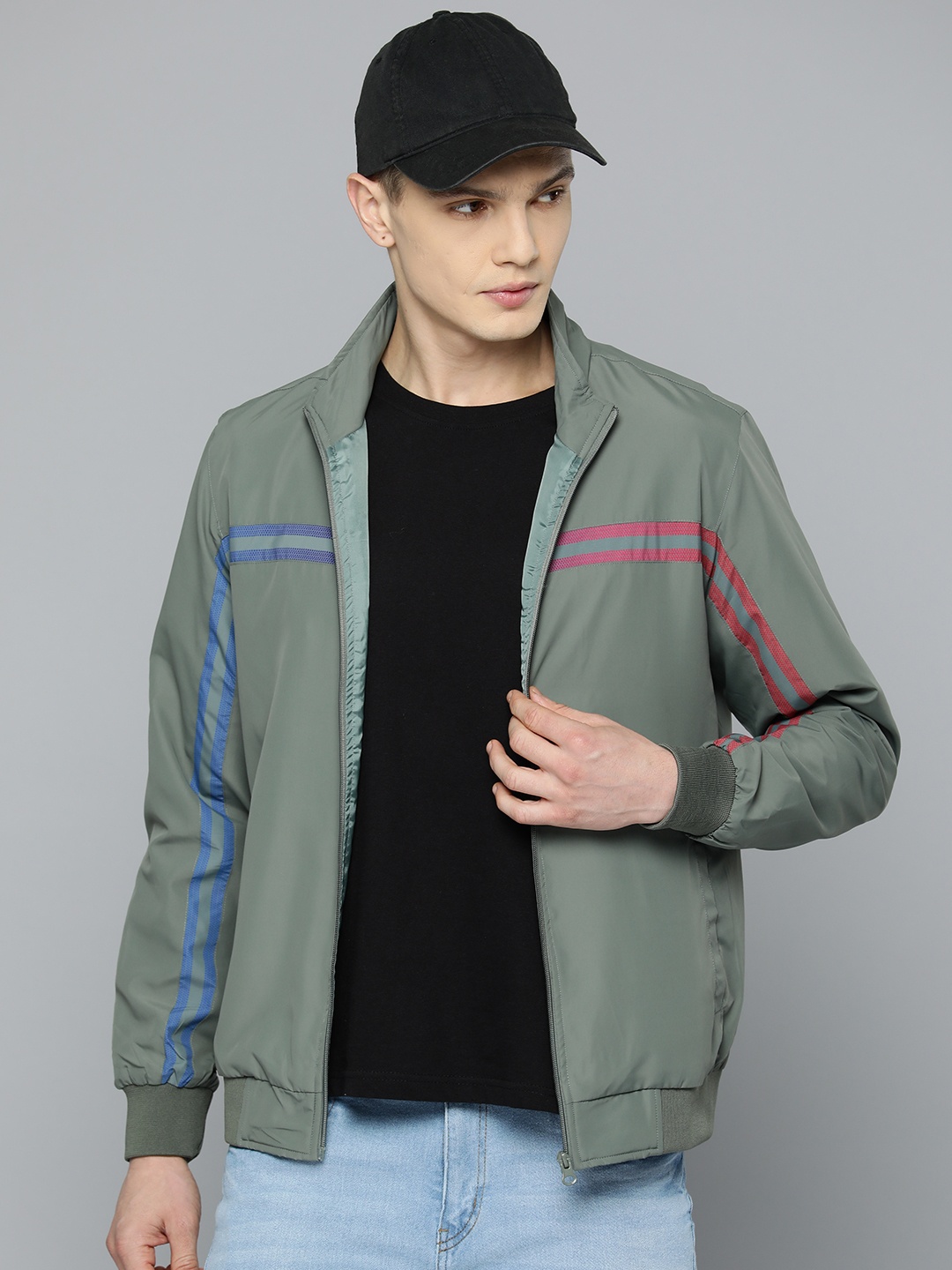 

Fort Collins Striped Lightweight Bomber Jacket, Green