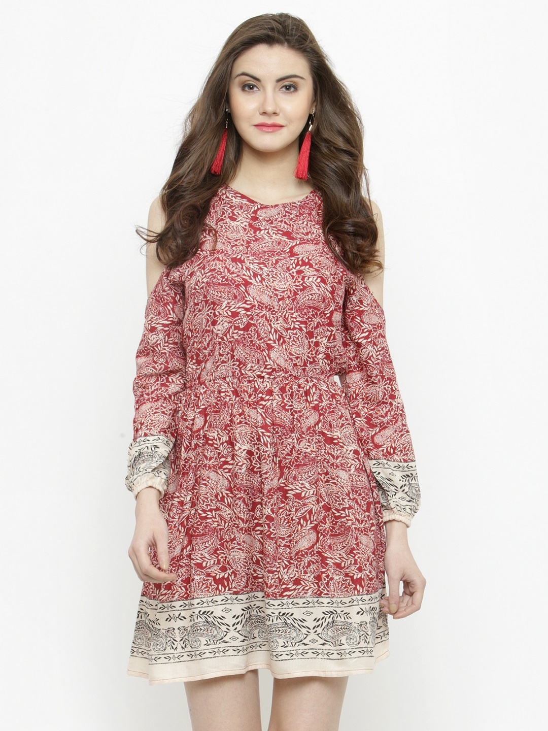 

Sera Women Red Printed Fit and Flare Dress