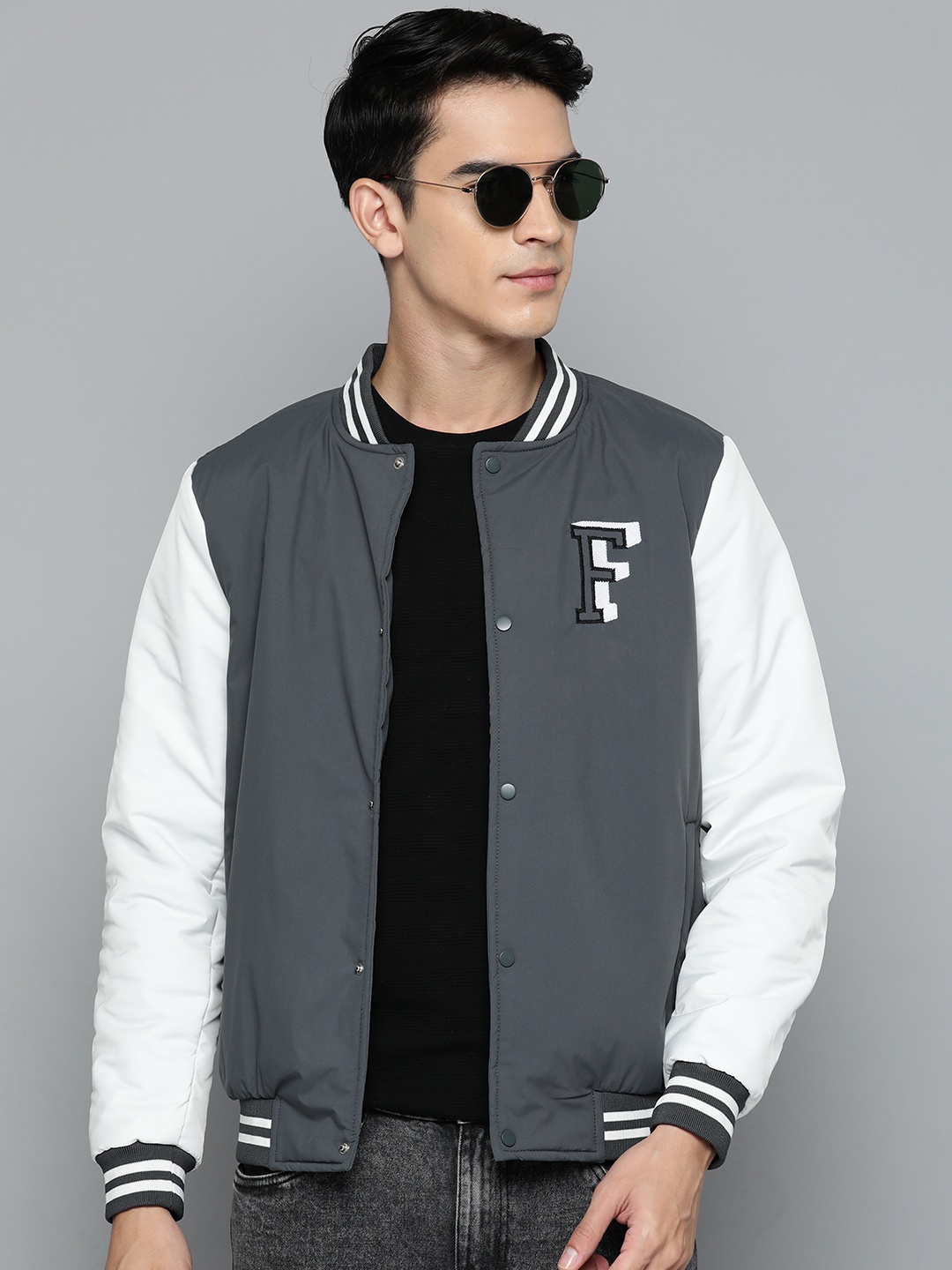 

Fort Collins Colourblocked Varsity Jacket, Grey