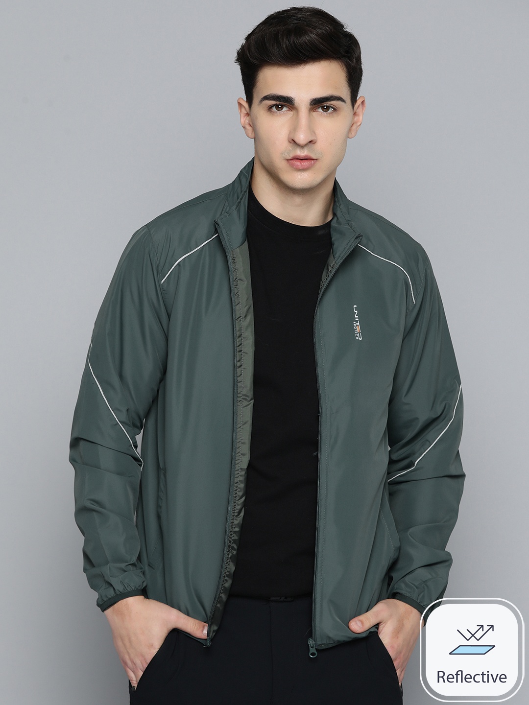 

Fort Collins Mock Collar Reflective Strip Detailed Tailored Jacket, Green