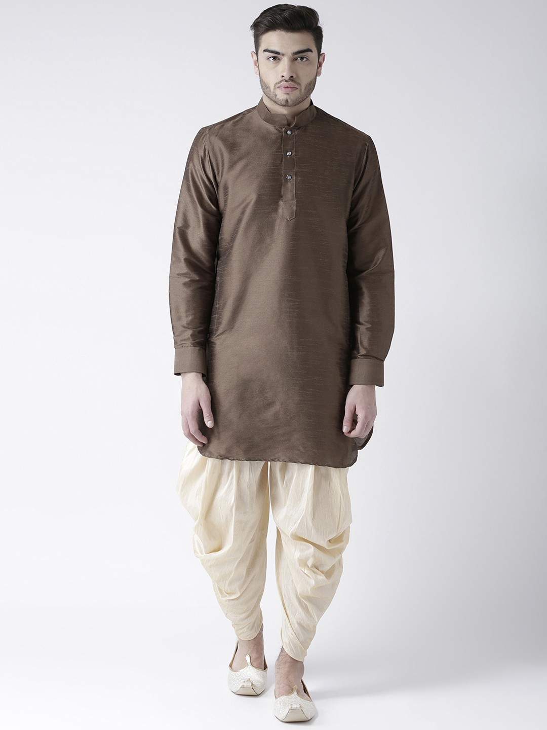 

DEYANN Men Brown & Cream-Coloured Solid Kurta with Patiala
