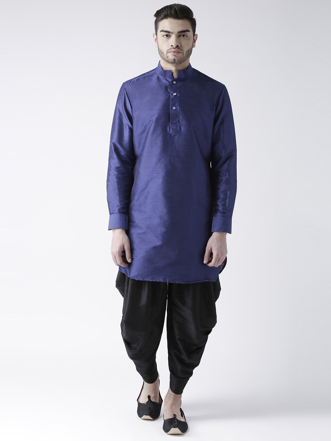 

DEYANN Men Navy Blue & Black Solid Kurta with Patiala