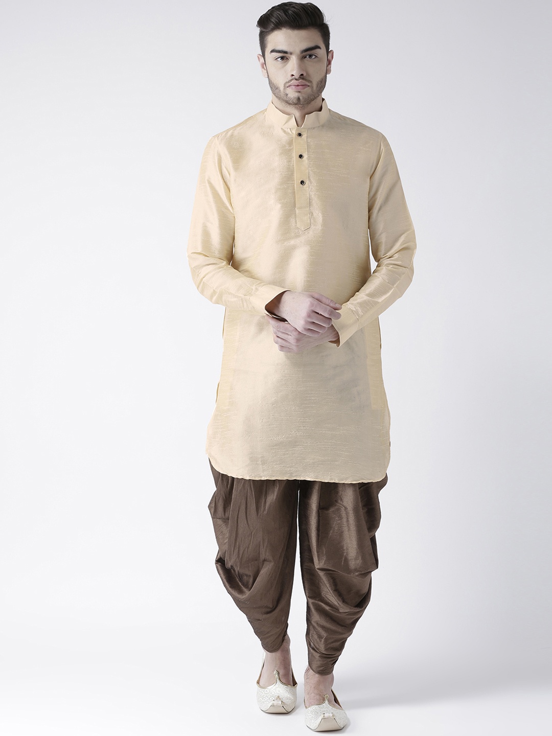 

DEYANN Men Cream-Coloured & Brown Solid Kurta with Patiala