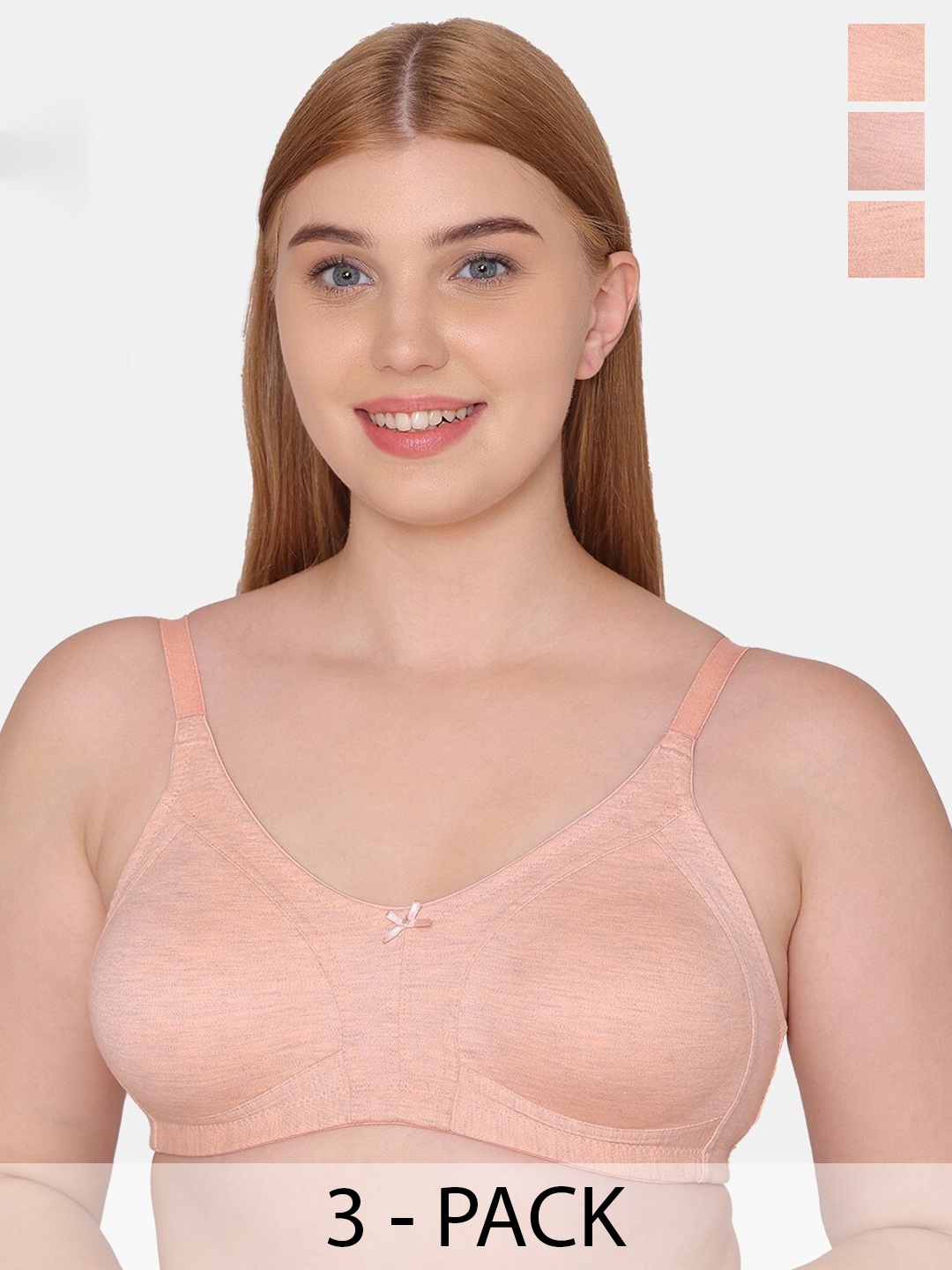 

Tweens Pack Of 3 Full Coverage Cotton Minimizer Bra With All Day Comfort, Peach