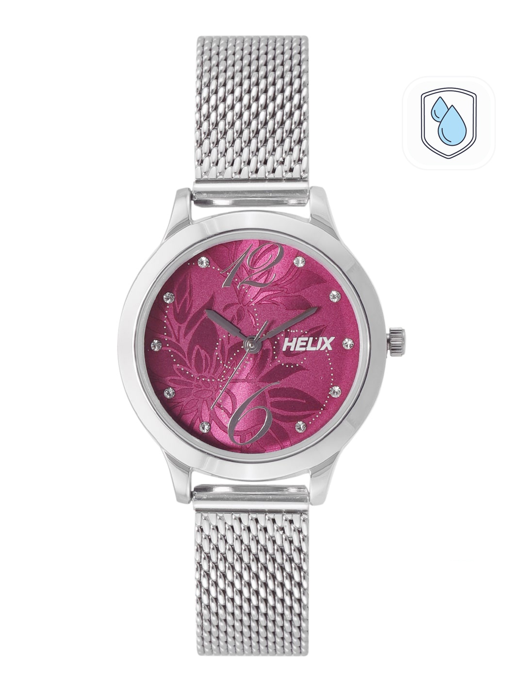 

Helix Women Pink Printed Dial & Silver-Toned Bracelet Style Analogue Watch TW022HL16