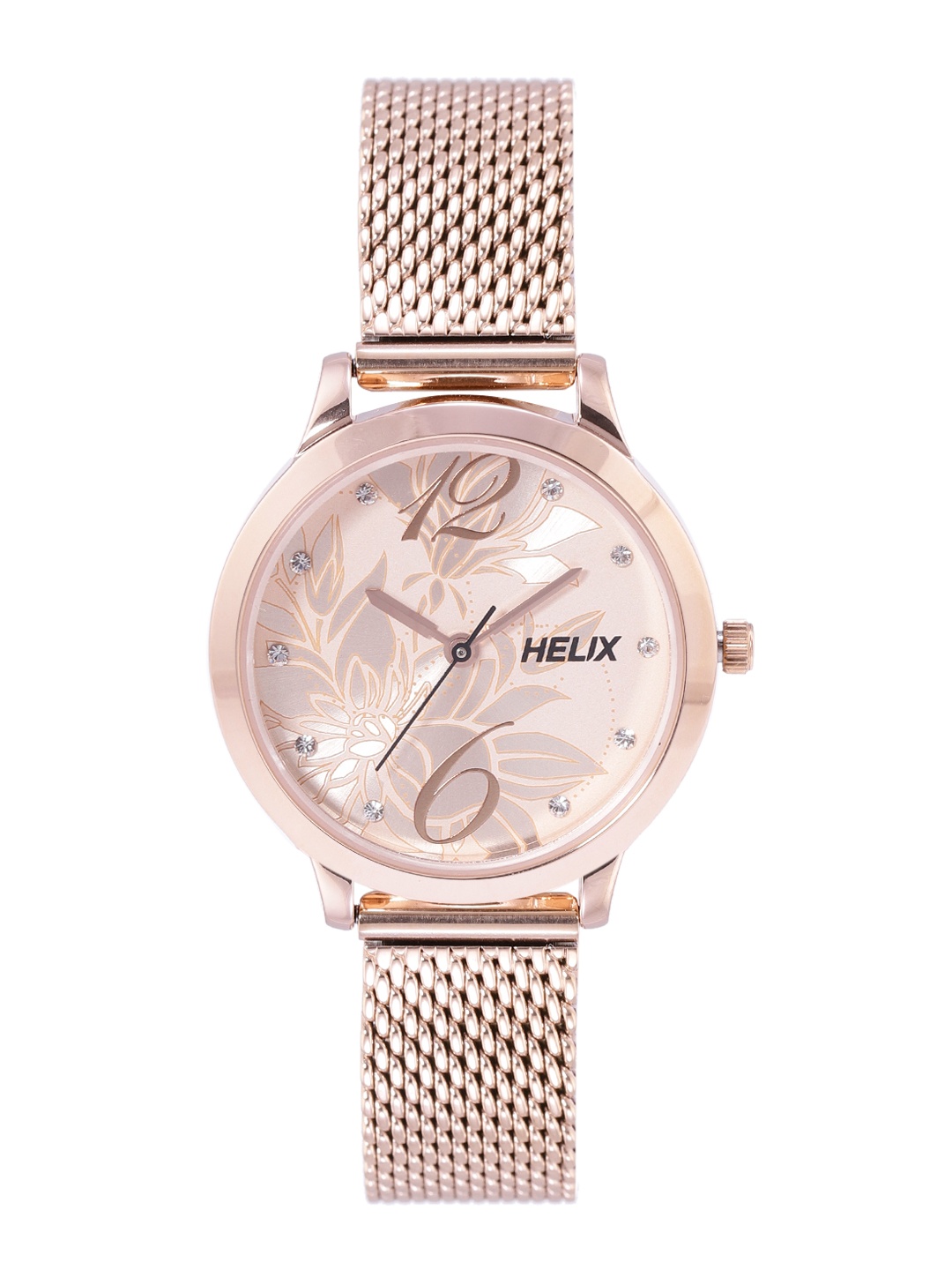 

Helix Women Rose Gold-Toned Printed Dial & Rose Gold Toned Stainless Steel Bracelet Style Straps Analogue Watch