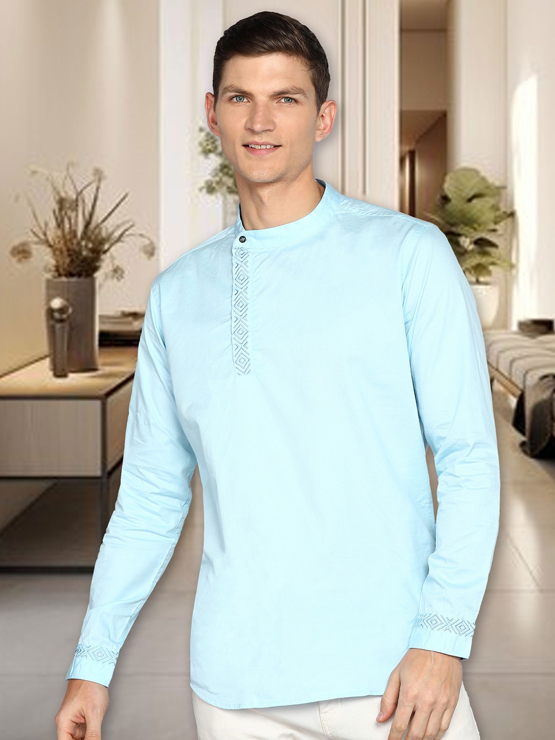 

Kuons Avenue Mandarin Collar Pure Cotton Kurta, Blue