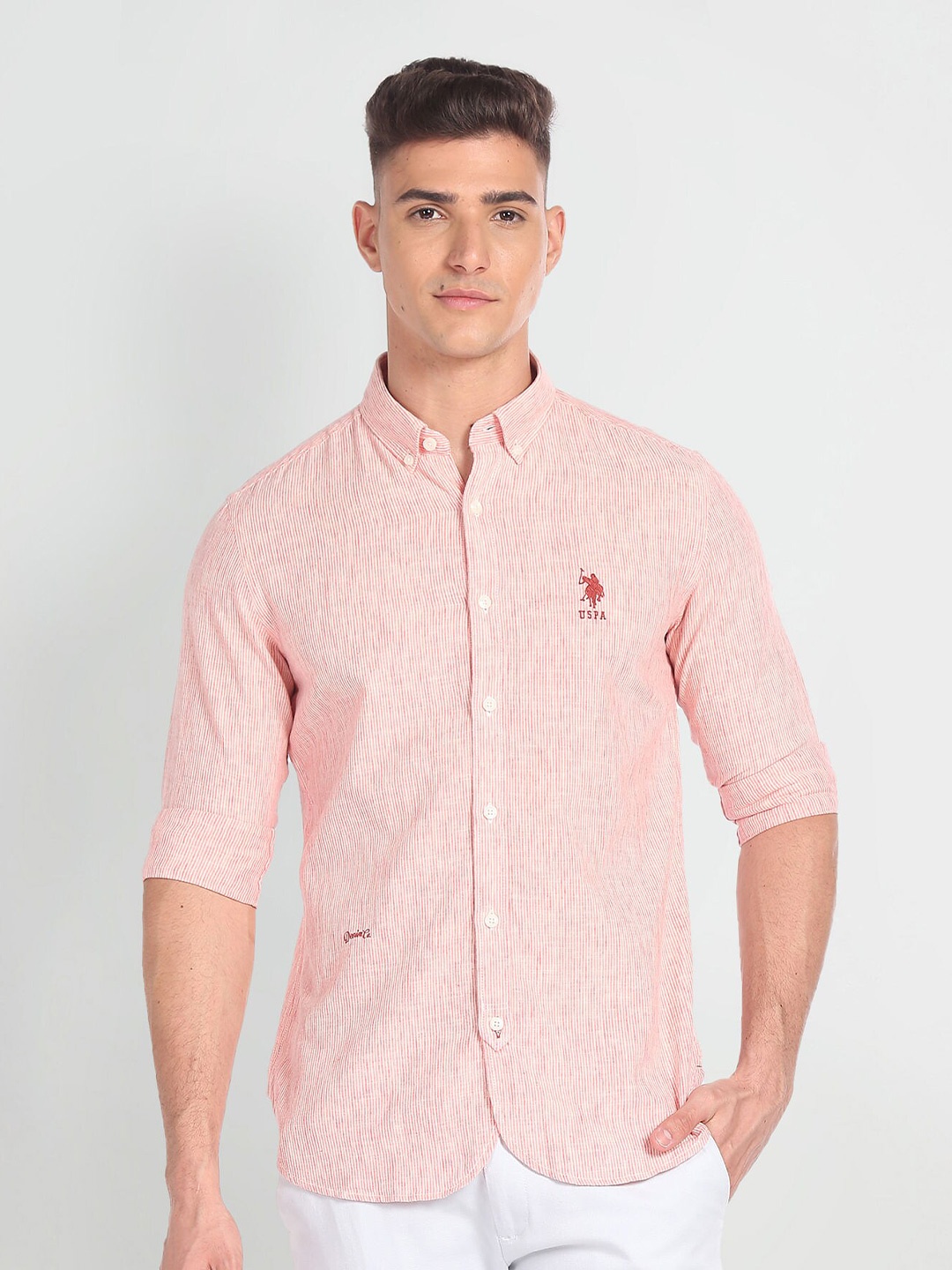 

U.S. Polo Assn. Denim Co. Striped Slim Fit Cotton Casual Shirt, Red