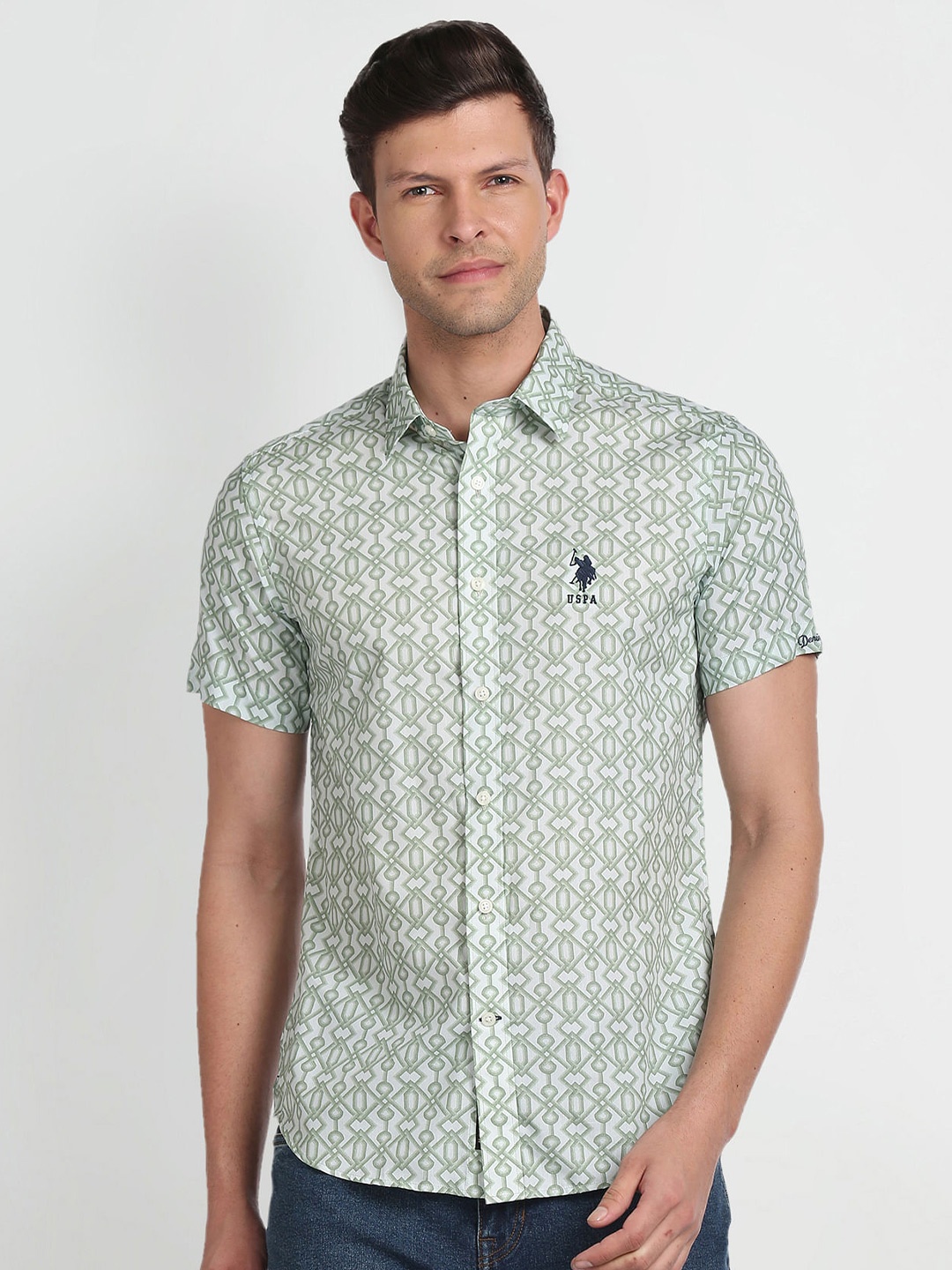 

U.S. Polo Assn. Denim Co. Slim Fit Geometric Printed Casual Shirt, Green