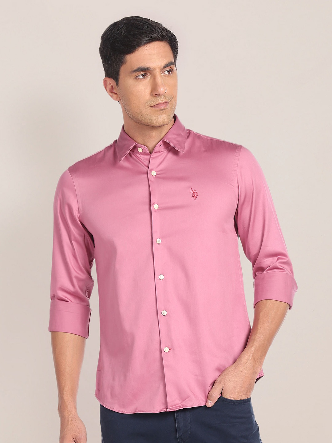 

U.S. Polo Assn. Cutaway Collar Pure Cotton Casual Shirt, Pink