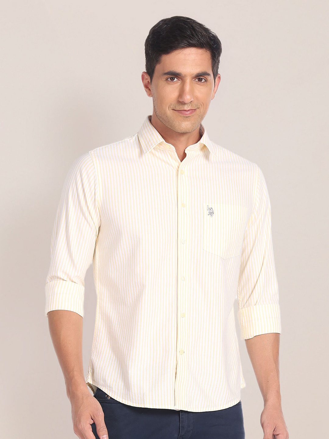 

U.S. Polo Assn. Vertical Striped Oxford Pure Cotton Casual Shirt, Yellow
