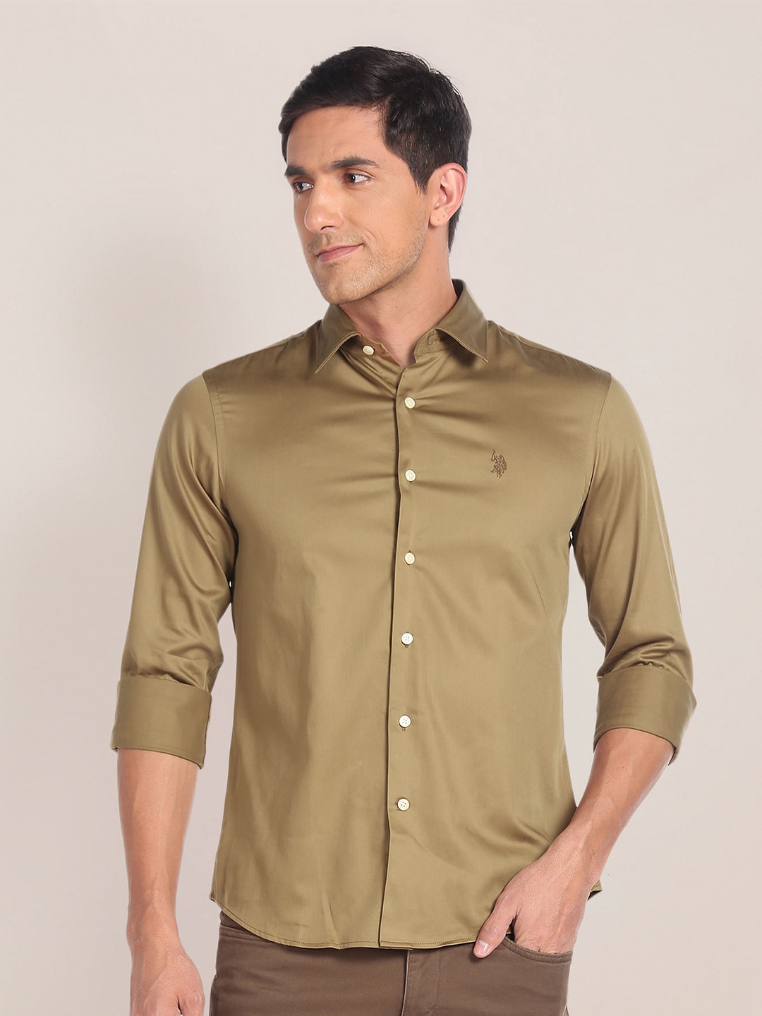 

U.S. Polo Assn. Cutaway Collar Pure Cotton Casual Shirt, Khaki