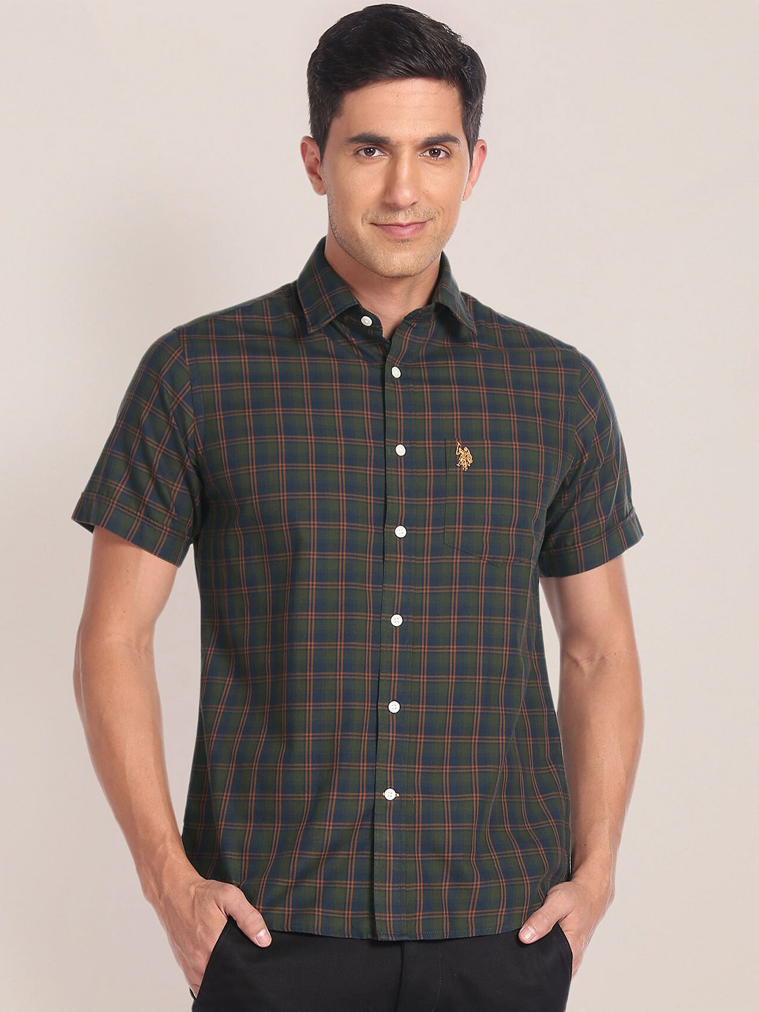 

U.S. Polo Assn. Checked Twill Weave Casual Shirt, Green