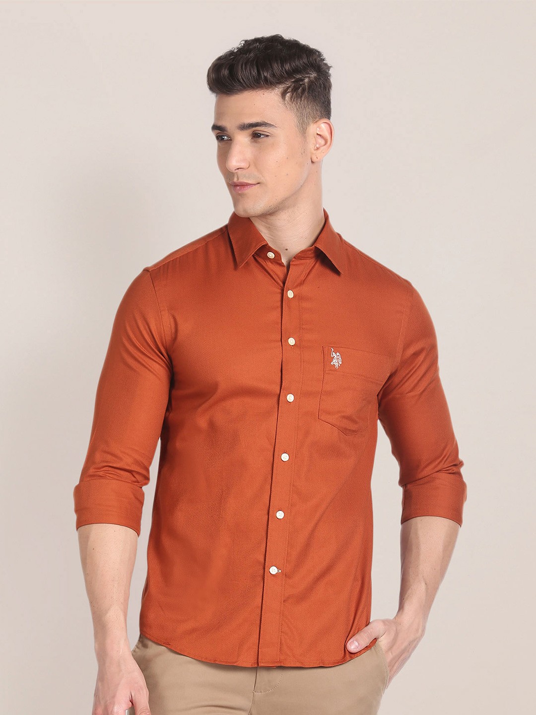 

U.S. Polo Assn. Spread Collar Pure Cotton Casual Shirt, Red