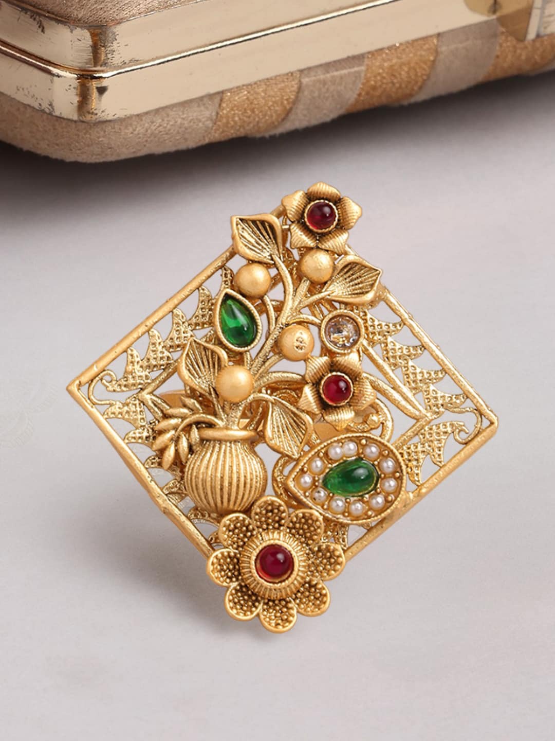 

OOMPH Gold-Plated Stone-Studded Adjustable Finger Ring