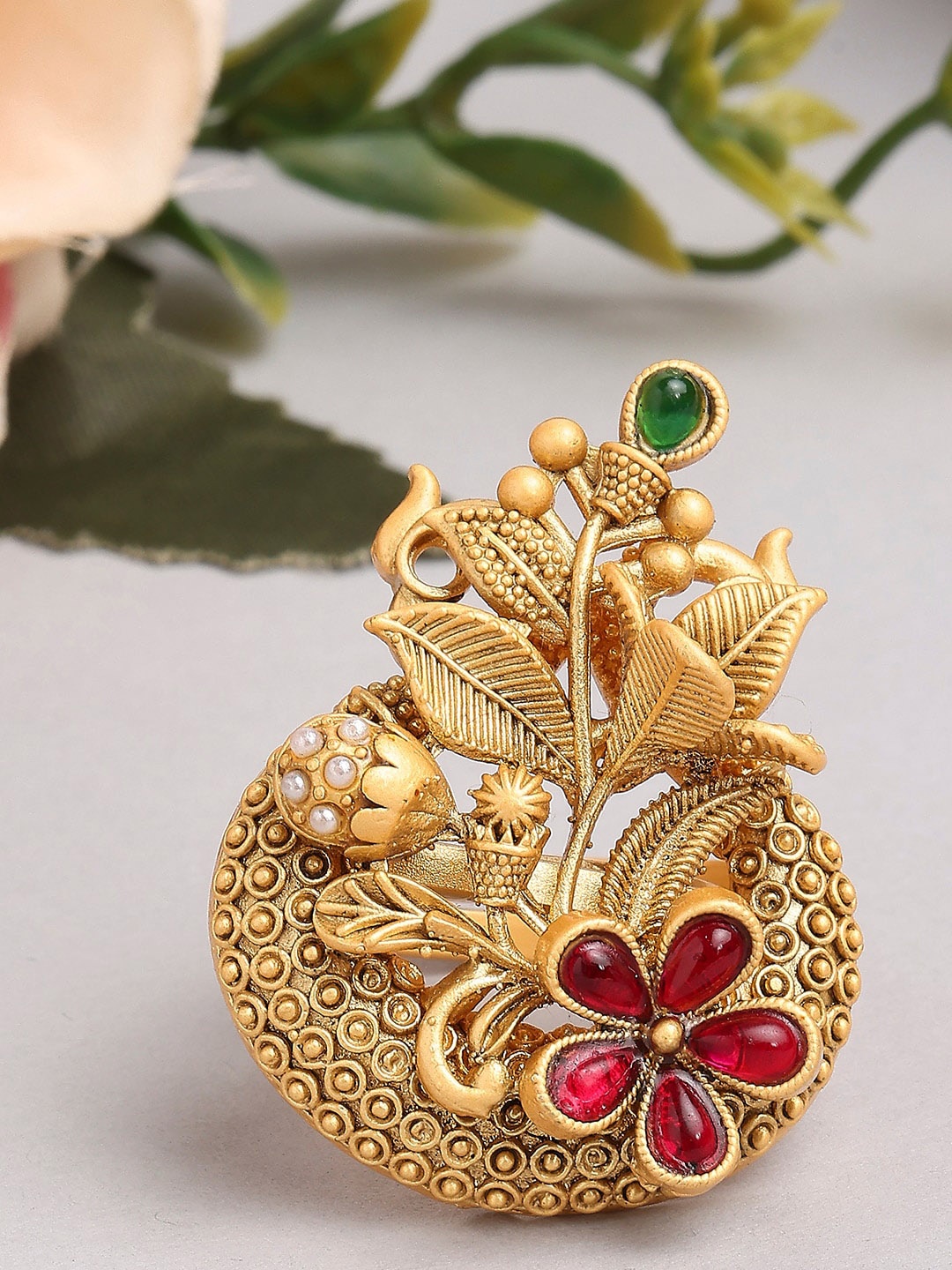 

OOMPH Gold-Plated Stone-Studded Adjustable Finger Ring