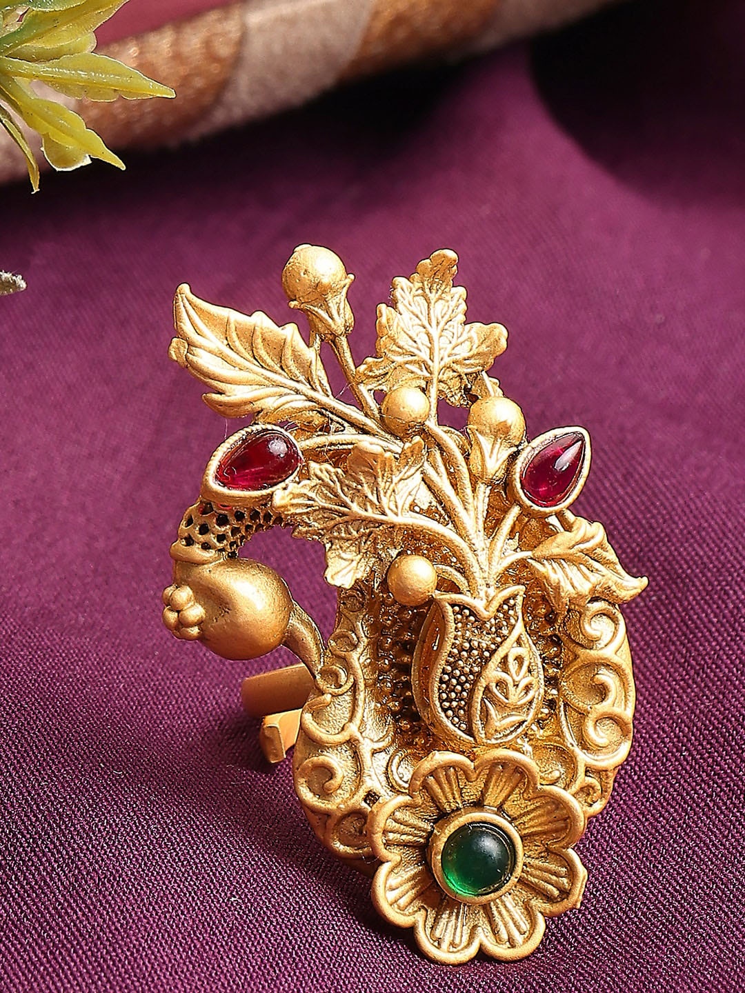 

OOMPH Gold-Plated Stone-Studded Adjustable Finger Ring