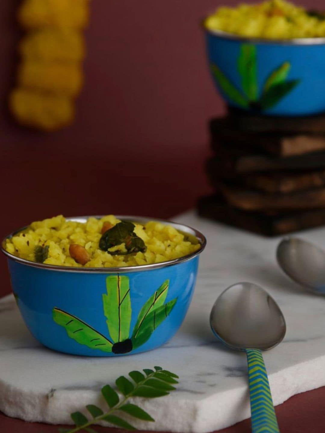 

Indikluster 2 Pc Printed Bowls With 2 Pc Spoons, Blue