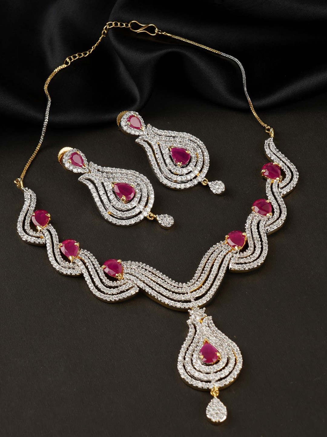 

FIROZA Gold-Plated AD Studded Necklace & Earrings