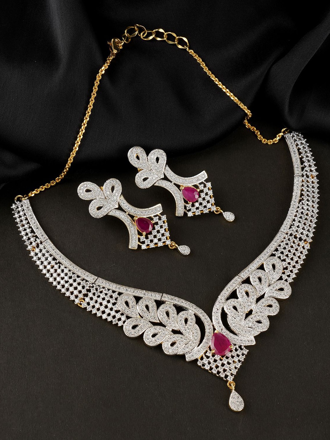 

FIROZA Gold-Plated AD-Studded Necklace & Earrings