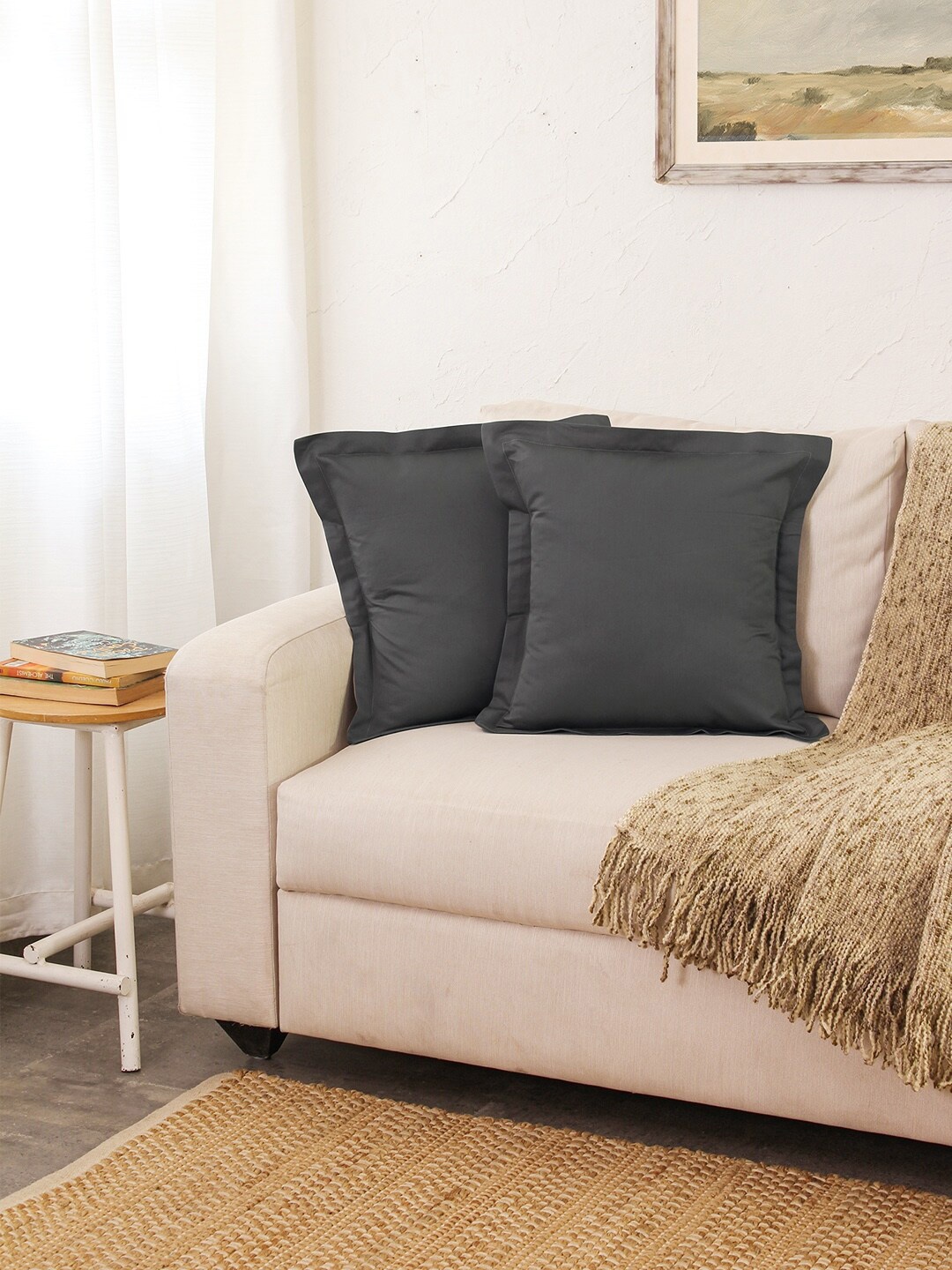 

House This Pepper Grey 2-Pieces Cotton Square Cushion Covers