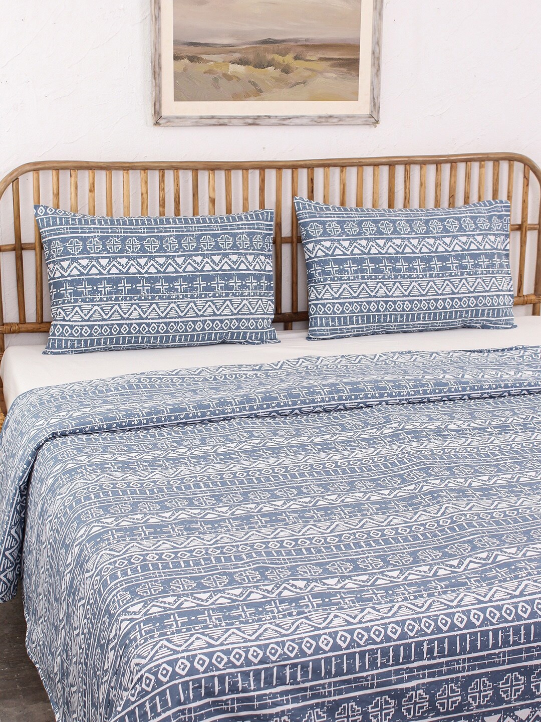 

House This Kullu Patti Blue & White Ethnic Motifs AC Room Double Bed Dohar