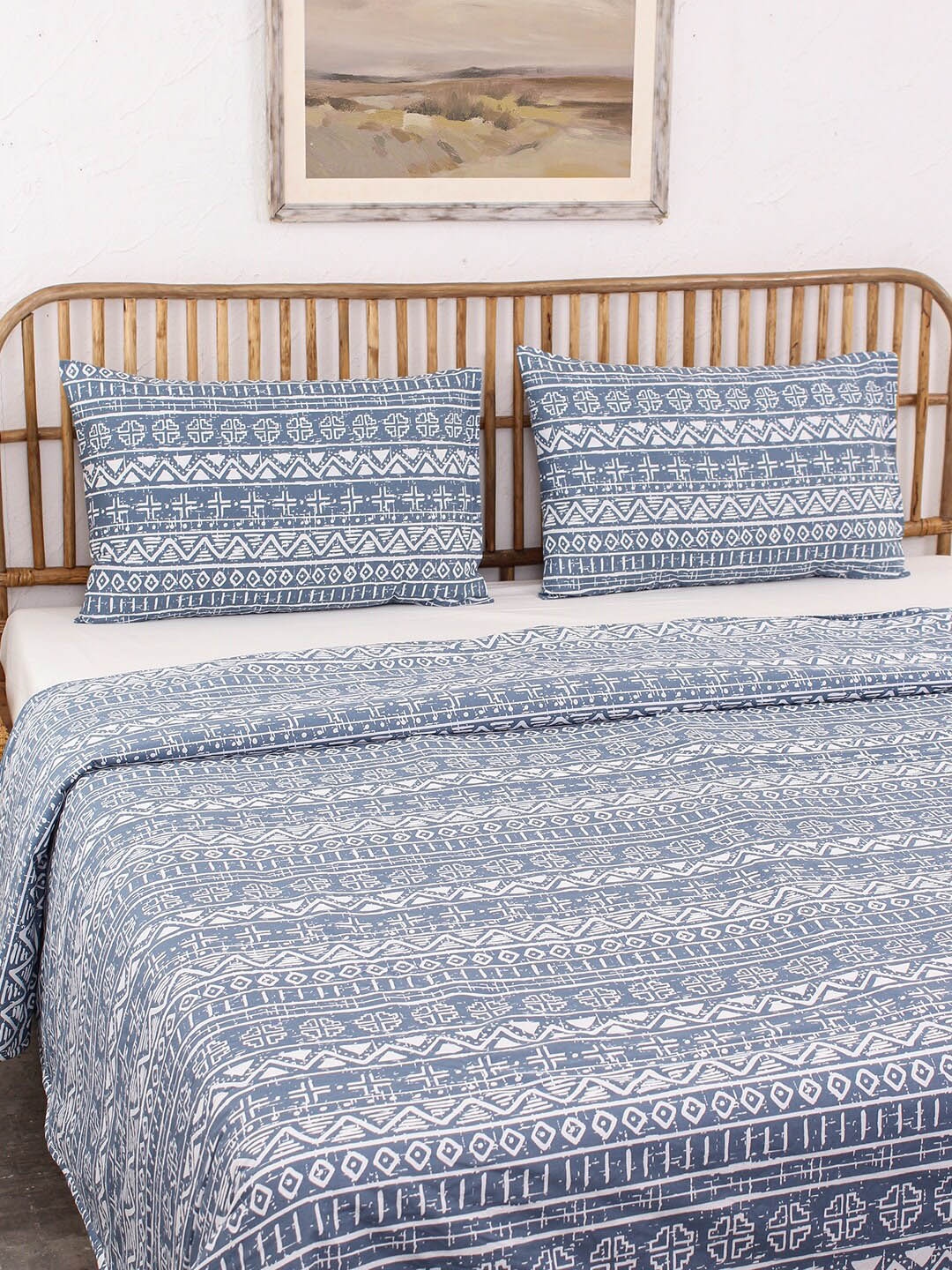 

House This Blue & White Printed 144 TC Pure Cotton Double Duvet Cover