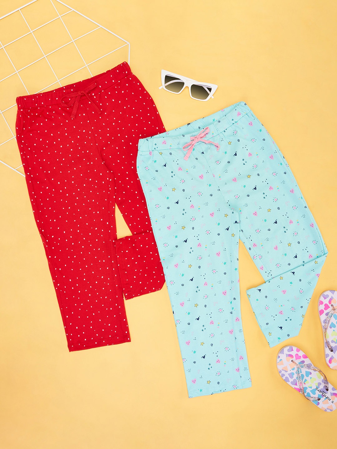 

Pantaloons Junior Girls Set Of 2 Printed Cotton Lounge Pants, Blue