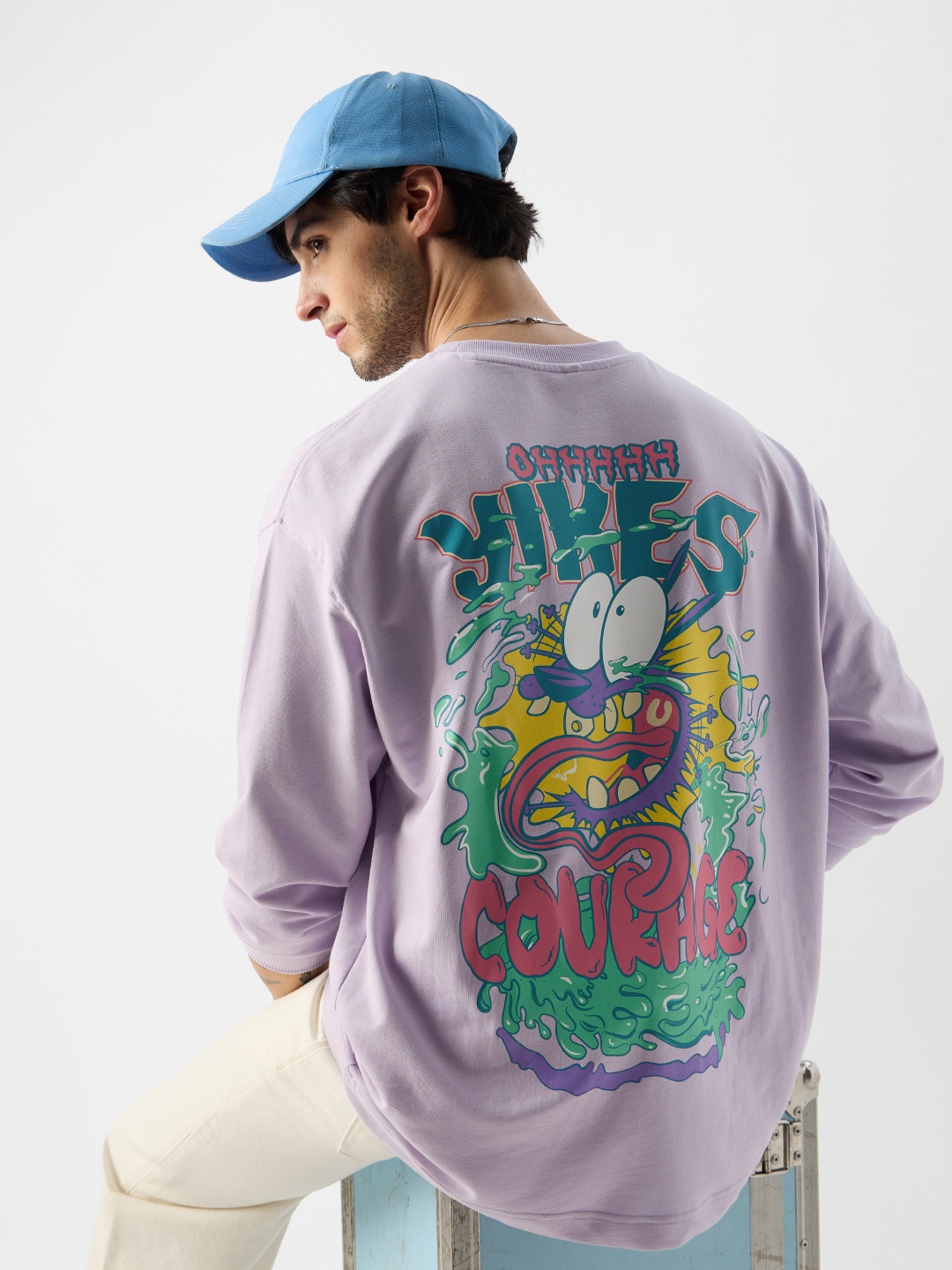 

The Souled Store Courage The Cowardly Dog Printed Oversized Pure Cotton T-shirt, Lavender